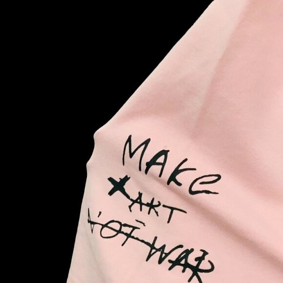 BKYS LADIES SHORT SLEEVE PINK BEAR MAKE ART NOT WAR TEE TSHIRT NWOT SMALL - Picture 2 of 7